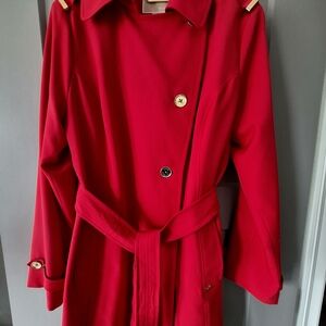Michael Kors Red Belted Trench Coat with Gold-Tone Details